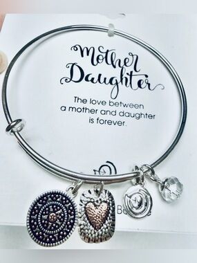 Mother Daughter Charm Bracelet Silver Plated